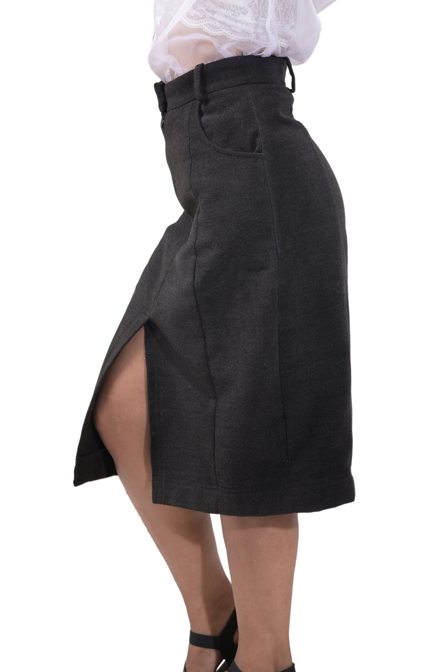 CHARCOAL FLEECE PENCIL SKIRT
