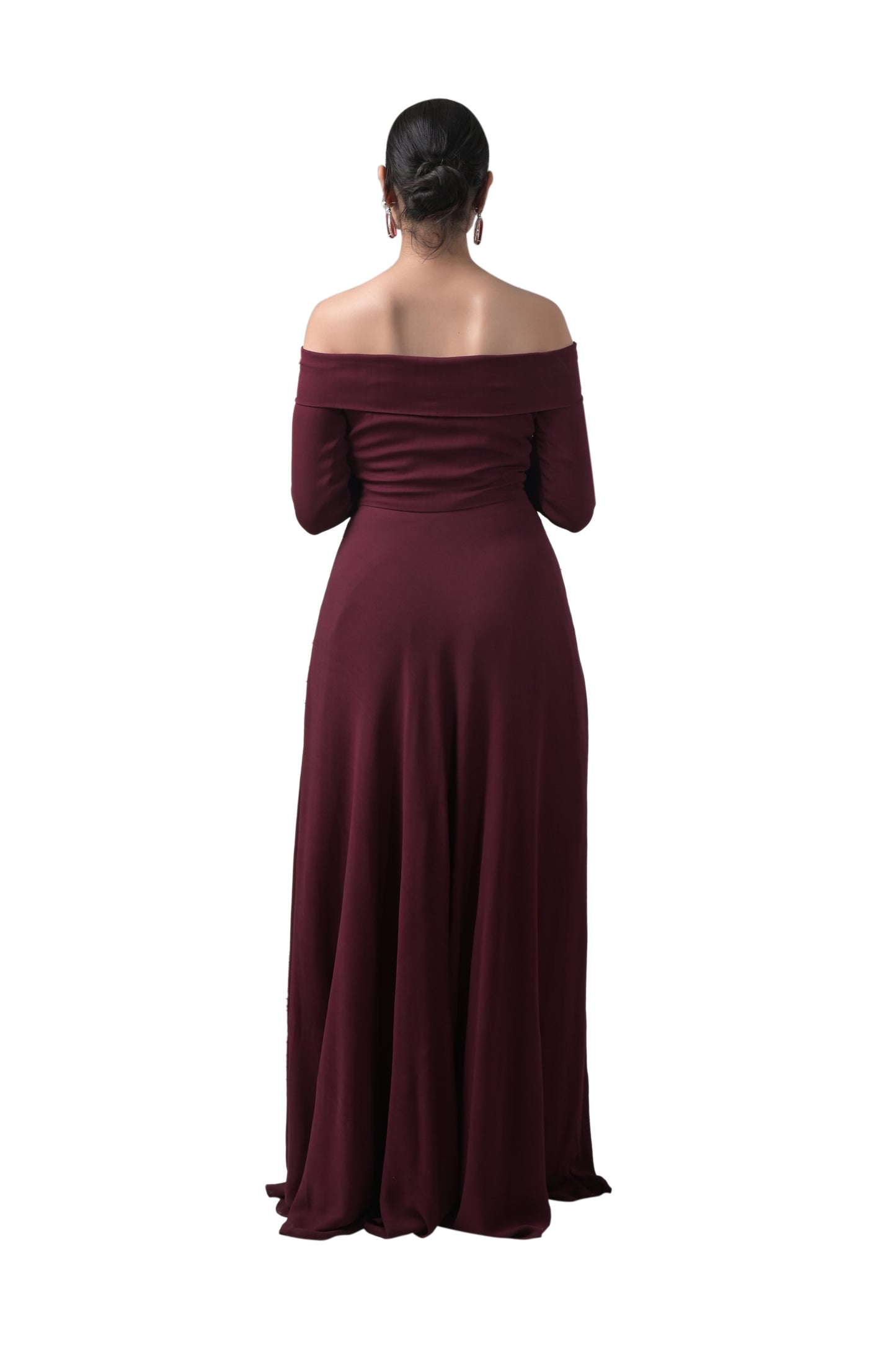 WINE OFF-SHOULDER DRESS