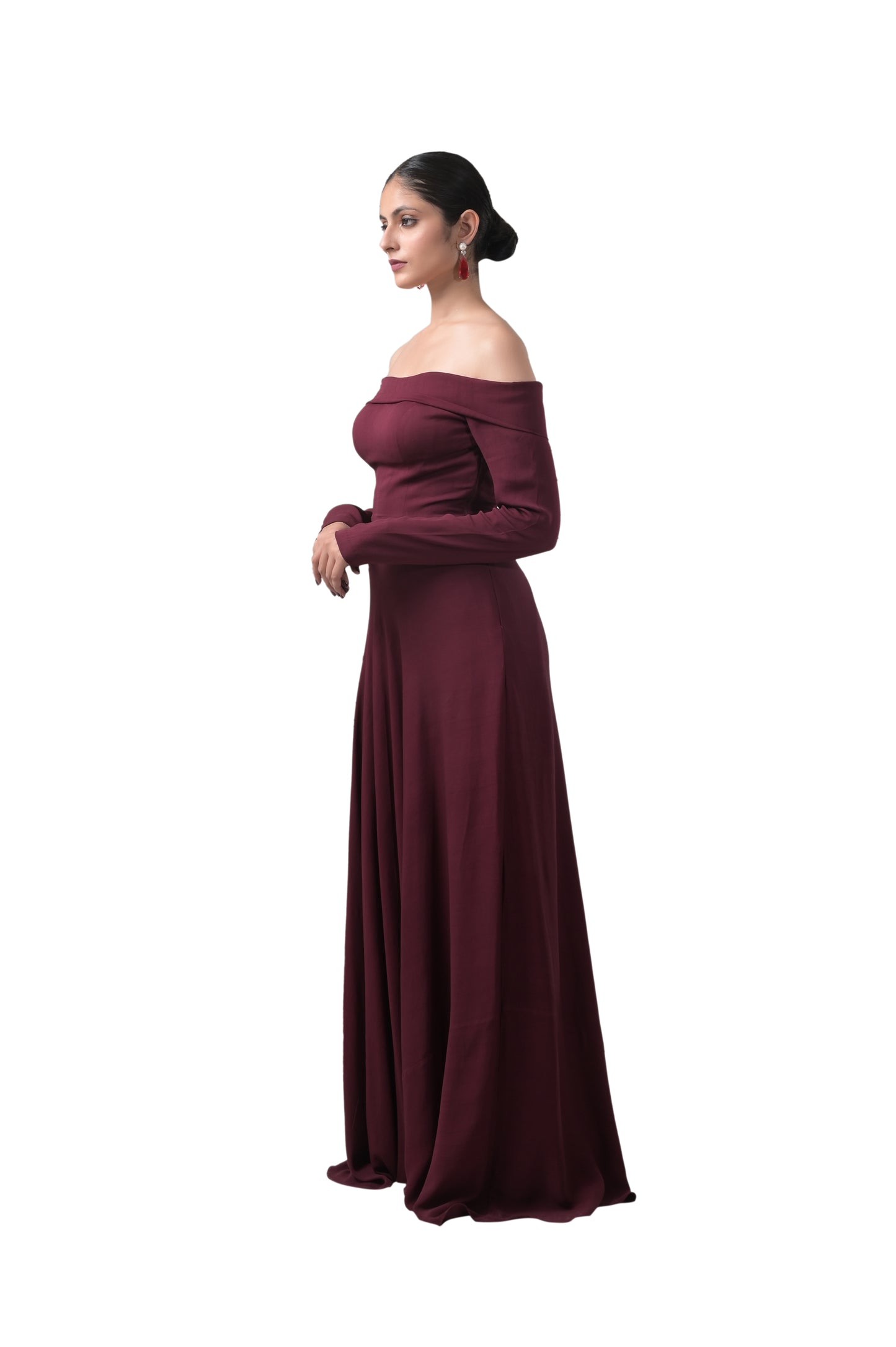 WINE OFF-SHOULDER DRESS