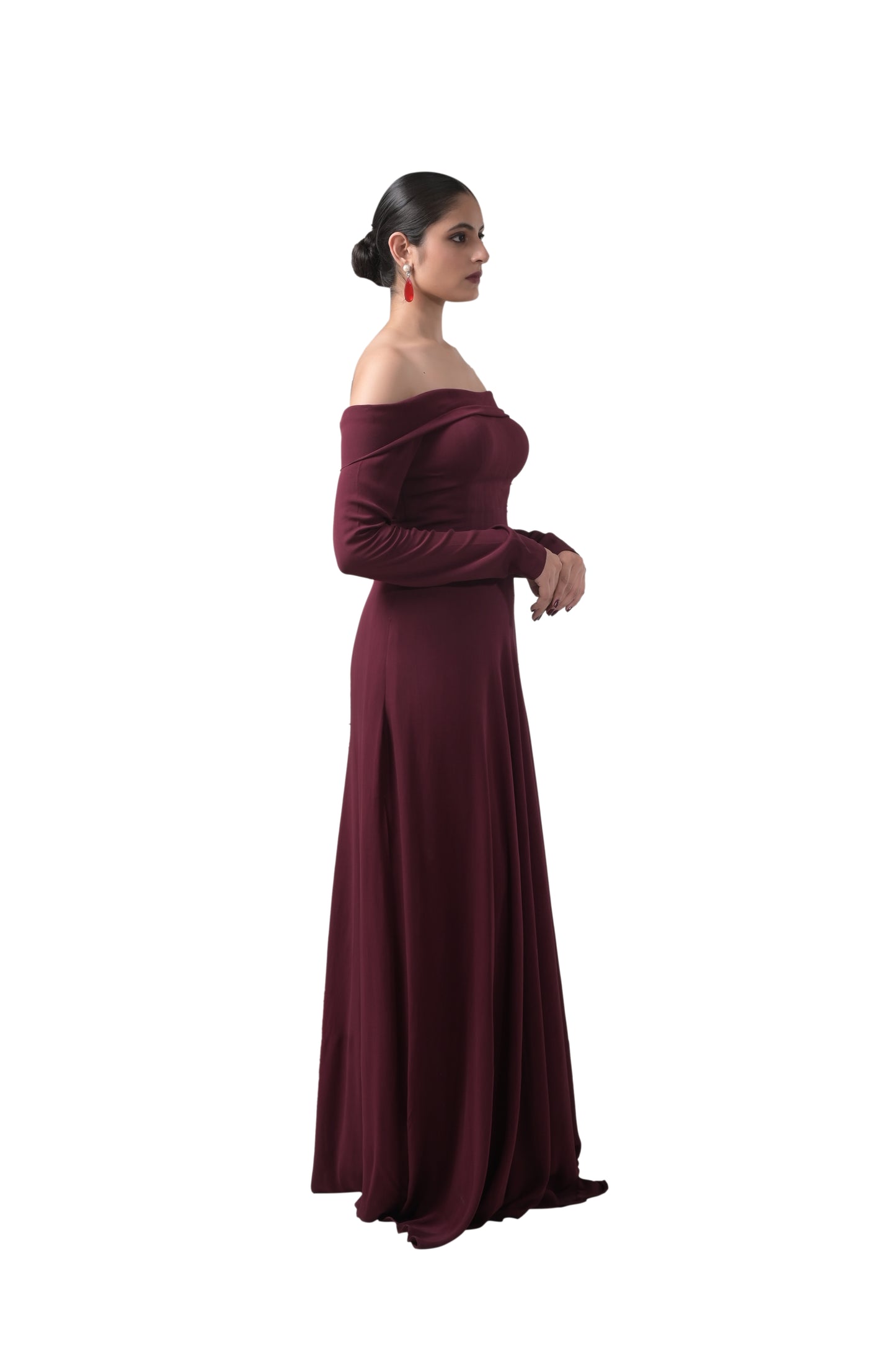 WINE OFF-SHOULDER DRESS