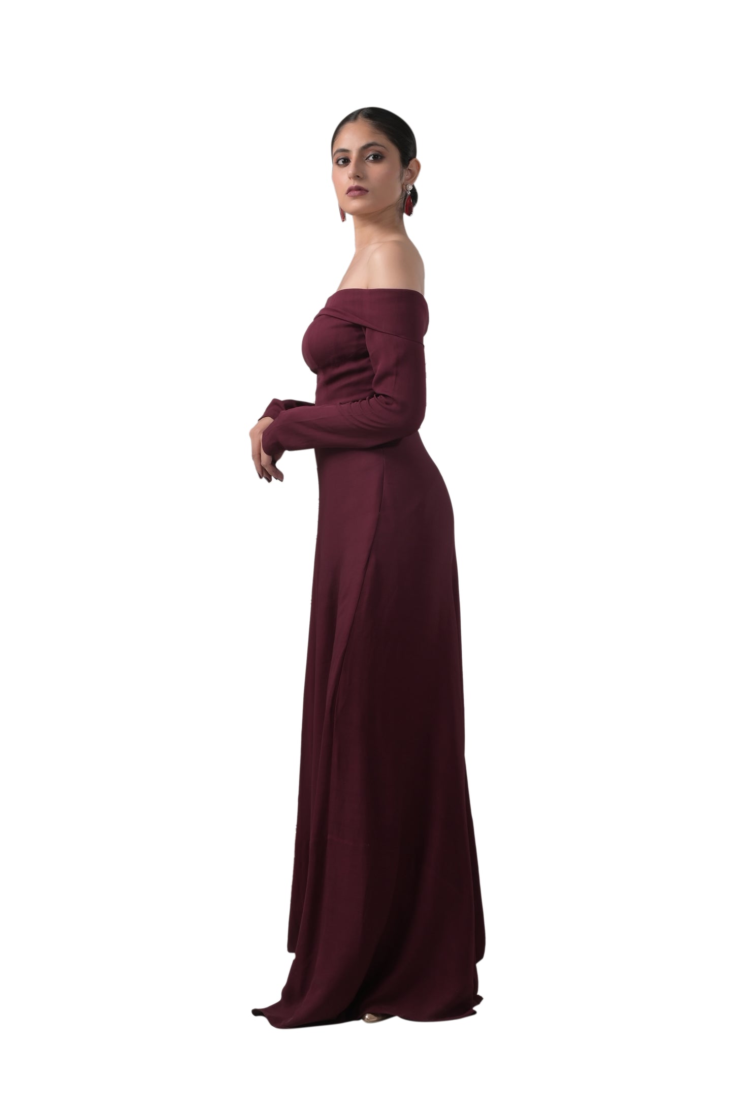 WINE OFF-SHOULDER DRESS