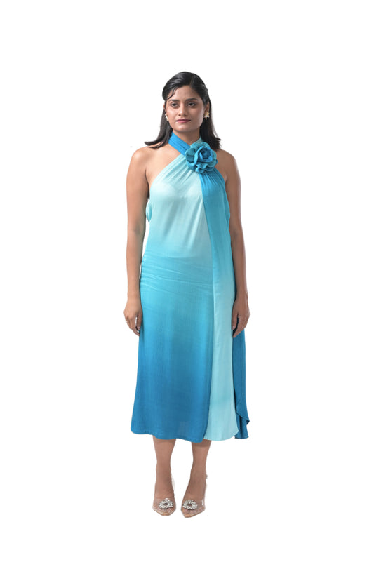 OCEAN MIST OMBRÉ HALTER DRESS