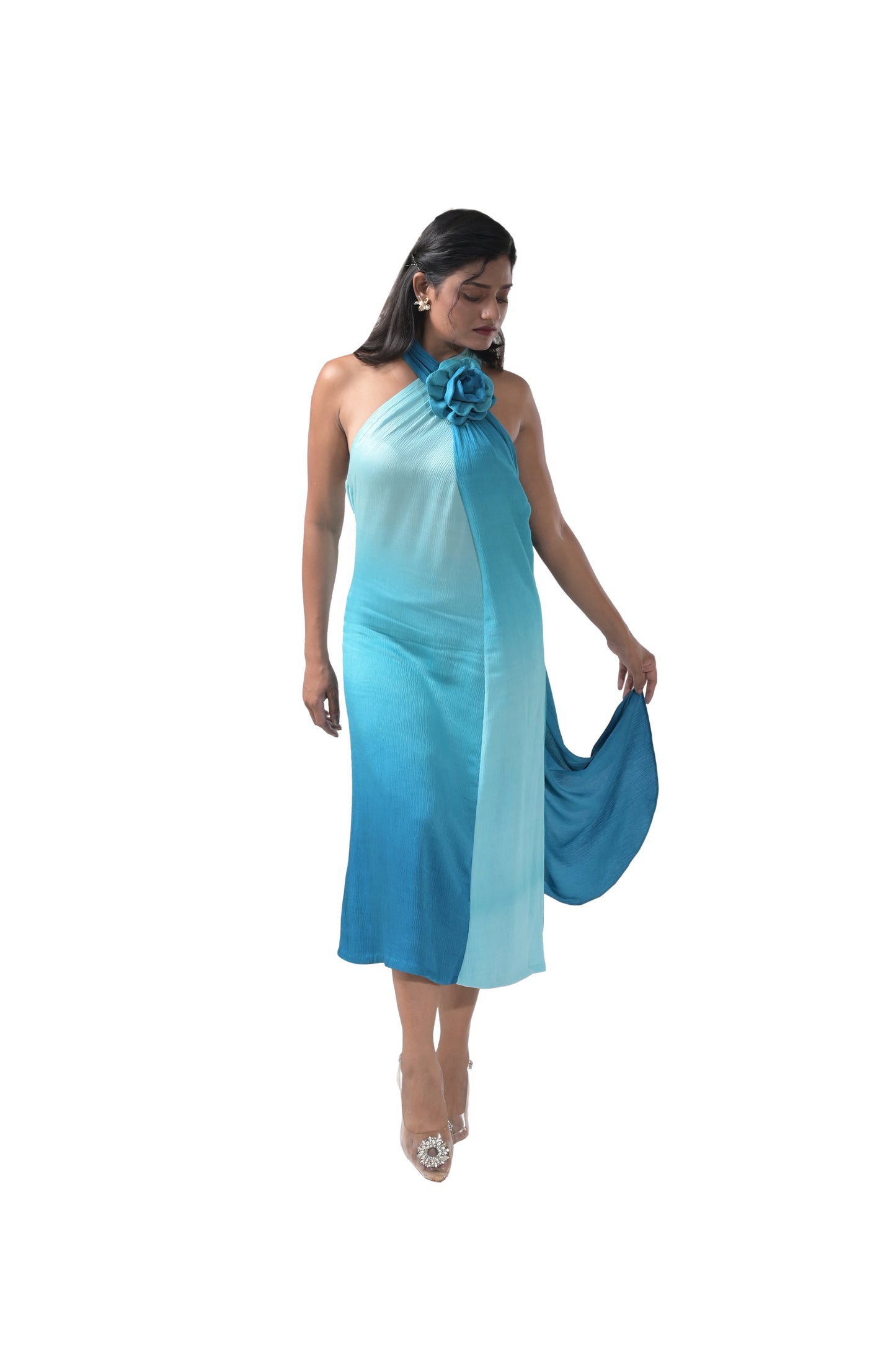 OCEAN MIST OMBRÉ HALTER DRESS